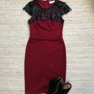 Fitted red and floral dress sz 4